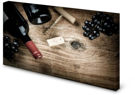 Magnettafel Pinnwand Bild Wein Weintrauben Korkenzieher Holz gekantet Größe 100 x 80 cm