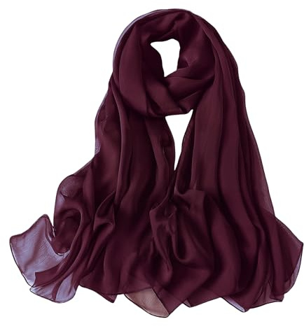 Lina & Lily Sciarpa scialle da donna in chiffon increspato avvolgente primavera estate pura seta piuma, Bordeaux, Etichettalia unica