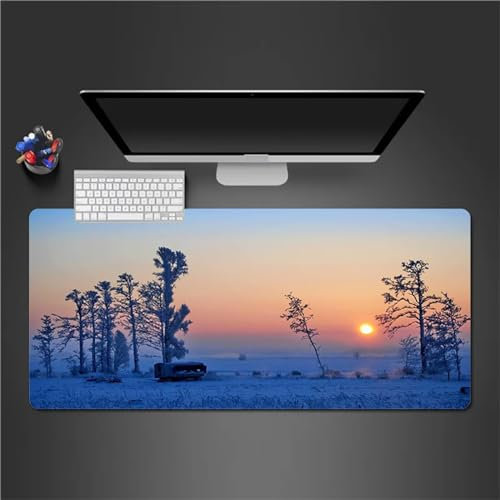 Mauspad XXL, 900x400x2mm Große Wintersonnenuntergang Gaming Mauspad, rutschfest Schreibtischunterlage, Waschbares Mousepad mit Vernähte Kanten für Gamer PC Maus und Tastatur
