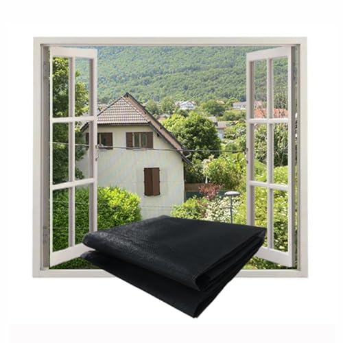 Fliegengitter Meterware 2x2.5m Fliegengitter Fenster Aus Fiberglas Zuschneidbar Insektenschut Ohne Bohren Katzensichere Fliegengitter für Balkontür Fenster und Türen －Schwarz