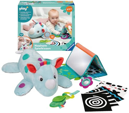 Ravensburger 4866 Play+ Nashorn Spielkissen (für die Bauchlage), 4-teiliges Set, Tummy Time Spielzeug, Kuscheltier trainiert die Bauchlage, für Babys ab 0 Monaten