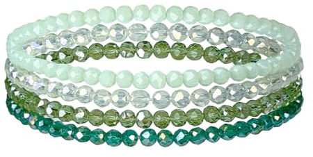 GoPaw Pulseras De Estiramiento De Mujeres, Pulseras De Cuentas Para Mujeres, Pulseras De Cristal Para Mujeres, Pulseras Con Cuentas Para Mujeres Novias (Verde 1)