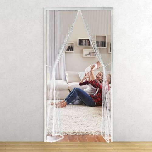 Weiß Fliegengitter Magnet Tür 90x185cm, HäNde Frei Offen Bleiben-Funktion, Magnet Fliegengitter Tür Erhältlich in Allen Größen, Fliegengittertüre Hält Käfer/Fliegen/Mücken Draußen