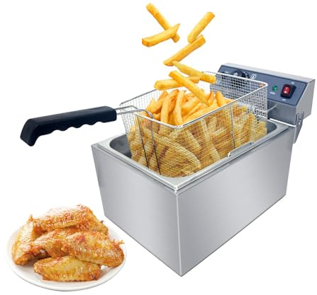 EASYROSE Commercial Deep Fat Fryer 17L Electric Deep Fryer with Basket, Lid & Temperature Control, 3000W 240V Stainless Steel Countertop Chip Fryer for Commercial & Home Use