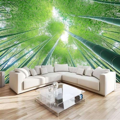 Verde Fotomural Mirando hacia el bosque de bambú Fotomural Pared, 250x175 cm Papel Pintado 3D, Fotomurales Decoración de Comedores Moderna Lana Sala Cuarto Salón