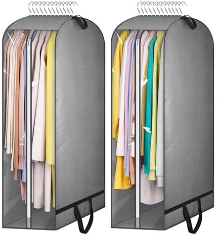 Kleiderschutzhülle,2 Stück kleidersack, kleidersäcke mit reißverschluss 110x60x25cm, kleidersack anzug, Anzugtasche für Reisen Aufbewahrung Kleiderhülle, Atmungsaktive Kleidersäcke, Grau