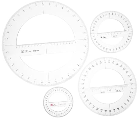 DIYEAH Set Di Goniometri Per Ingegneri - 4 Goniometri Circolari in Plastica Per Ufficio E Progetti Scolastici