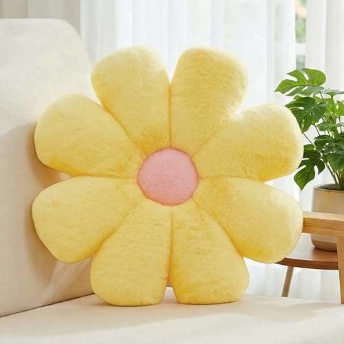 Aryan Blumenkissen, Blumenkissen Gelbe Wurfkissen, Niedliches Bodenkissen, Preppy Raumdeko Kissen für Schlafzimmer, Sofa, Couch 38cm (Gelb)