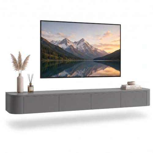 Kroscro TV Lowboard Hängend mit Stauraum, Wand TV Board aus Kieferholz | Modernes TV Schrank Hängend, Praktischer Stauraum und Eleganter Optik, Vormontierter Lowboard Hängend für das Wohnzimmer