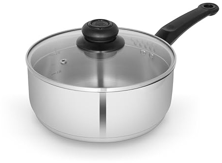 Swan Townhouse 18cm Stainless Steel Saucepan with Glass Lid, Suitable for All Hob Types (Including Induction), Dishwasher Safe, Stainless Steel