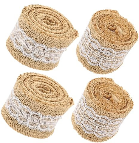Cabilock 4 Rollen Jute-serviettenringe, Geschenkverpackungsbänder, Jute-Spitzen-DIY-bänder