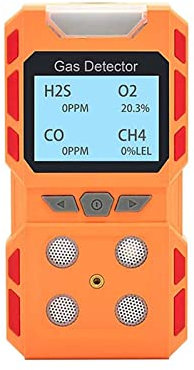 Medidor Calidad Aire, Sensor Industrial 4 en 1 de fugas de Gas múltiple CO H2S O2 CH4 EX Detector de Gas Combustible Monitor de seguridad alarma de aviso de voz humana , para casa y oficina(Gas Alarm