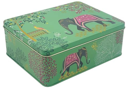 MediMuc Geschenkdose Design Sara Miller - Liebevoll gestaltete rechteckige Vorratsdose - Motiv Elefant - Blechdose, Keksdose, Dose - Maße: (L x B x H): 19,5 x 15,4 x 7,5cm