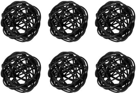 QUARKZMAN Rattan Deko Kugeln 50mm Schwarz 6 Stück | Dekokugel Wicker Rattan Ball Wellensittich Spielzeug Vogelspielzeug Hochzeitsfeier Mittelstücke Hausdekoration Vasenfüller