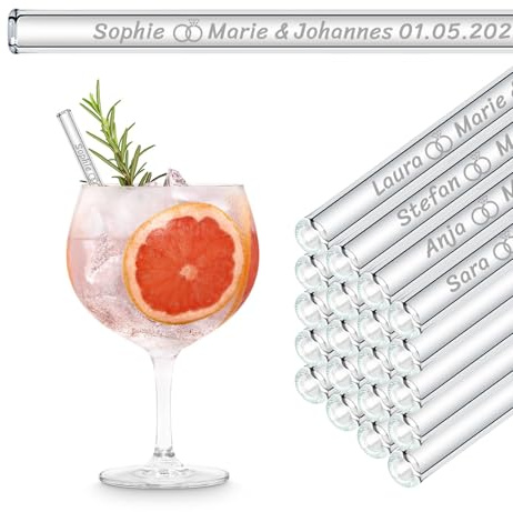 Gastgeschenke für Hochzeit mit individuellen Namen oder Texten graviert 50x 15 cm Personalisierte Glasstrohhalme mit Gravur für Kommunion, Taufe, Abschied, Erzieherin oder Hochzeitsgeschenk