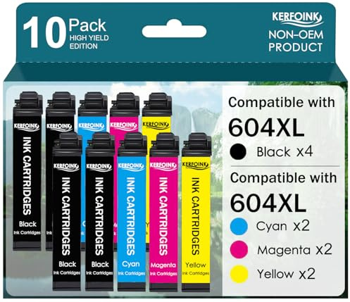 KERFOINK Druckerpatronen für Epson 604 604 XL Multipack Patronen für Expression Home XP-3200 XP-3205 XP-4200 XP-4205 XP-2200 XP-2205 Workforce WF-2910 WF-2930 WF-2935 WF-2950 (10er-Pack)