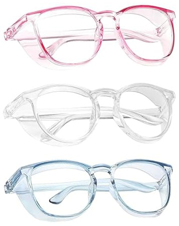 QhgPnt Protective Glasses, Blue Light Glasses for Eye Protection, Anti-Fog & Anti-Dust Safety Goggles, 3 Pack for Work, Reading & Gaming, Lightweight Design with UV Protection (Kids, Teens, Adults)