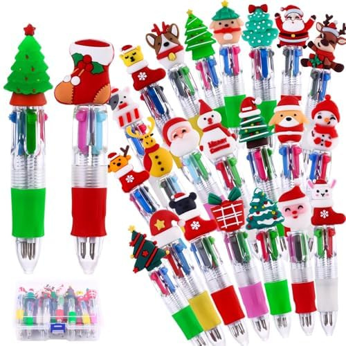 24 Stück 0,7mm Weihnachten Mehrfarbiger Kugelschreiber 4-in-1 Ballpoint Pen | Cartoon Kugelschreiber Niedliche Lustige Stifte Weihnachten Für Büro Studenten Schulbedarf Geschenk