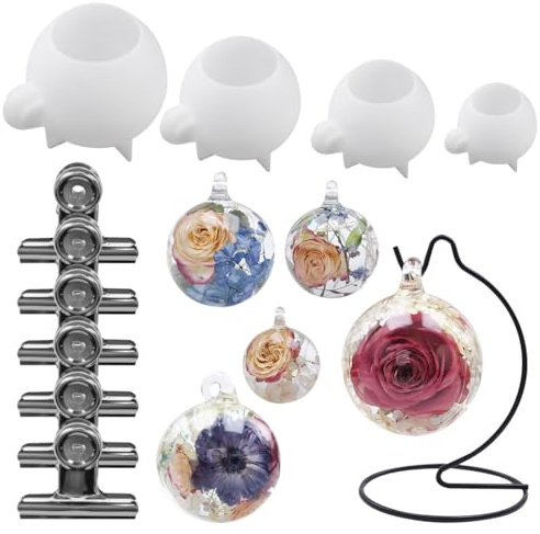 FineInno 4 Pièces Sphérique Moules en Résine Rond Silicone Moule Epoxy Sphere Resin Molds pour Les Bijoux de Bricolage, Les Spécimens de Fleurs, Le Savon et Les Décorations