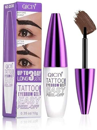 2Pcs Peel Off Eyebrow Tint Gel, Semi-Permanent Color Brow Dye, Waterproof Long-Lasting Tattoo Eyebrow Gel for Fuller Defined Brows Makeup, Smudge-Proof, Easy Peel, Lasts Up To 3 Days (Brown)