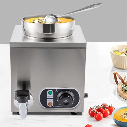 SGKOMN Olla sopera eléctrica Comercial de 4 l/4,2 qt, con Temperatura Ajustable de 30 a 85 °C, de Acero Inoxidable, con Grifo para Queso, Tapioca, arroz y Boba.