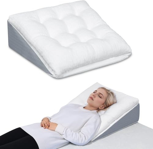 TANYOO Bed Wedge Pillow for Sleep Apnea 10 Inch Gerd Pillow Patent Dual Layer Triangle Pillow Adjustable Shredded Memory Foam Topper Soft Support Ideal for Acid Reflux, After Surgery, Snoring