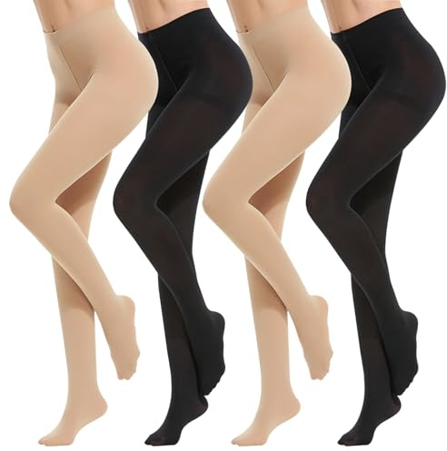 HTTDSLF 4 Paires Collants Thermiques pour Femme, 100 Denier Collant Femme Noir Chair, Épais et Opaques Collant Thermique Femmee, Taille Unique