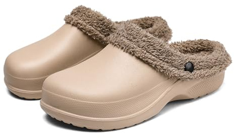 Zuecos con forro polar para mujer, impermeables, con forro de piel, para jardín, unisex, cálidos, cómodos, ligeros, antideslizantes, para interiores y exteriores, Khaki, 39 EU