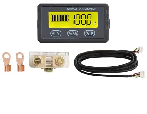 Eawfgtuw Voltmetro amperometro per batteria CC 8-120 V 50 A, con display LCD retroilluminato, per batterie al litio e NiMH per carrelli, camper, bici elettriche e