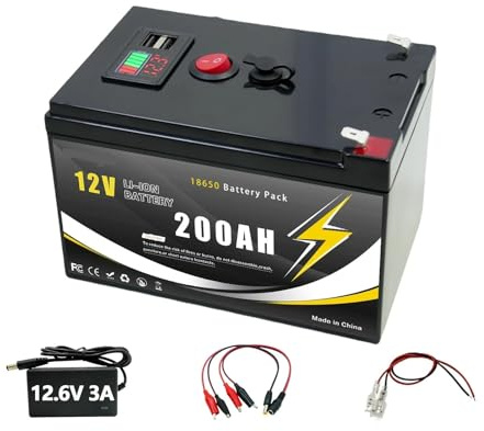 12V 200Ah LiFeP04 Batería de litio incorporada BMS 4000 + Ciclo profundo para la energía solar UPS Scooters Ruedas eléctricas Buscador de peces(12v200Ah charger)