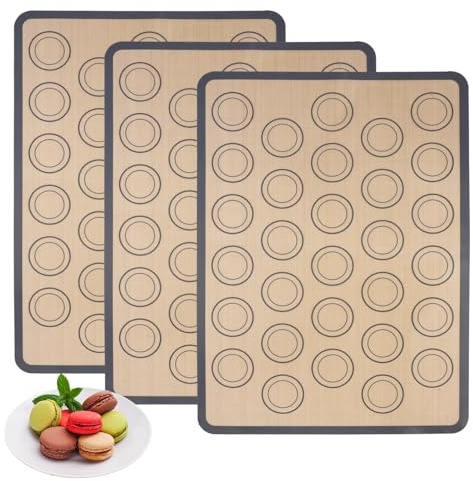 3 Pieces Macaron Silicone Baking Mat 42 x 29.5 cm Macaron Baking Sheet | Baking Mats with 30 Guide Rings, Non Stick Oven Liner, Reusable Silicone Mats, Heat-Resistant Pastry Mat Dough Mat