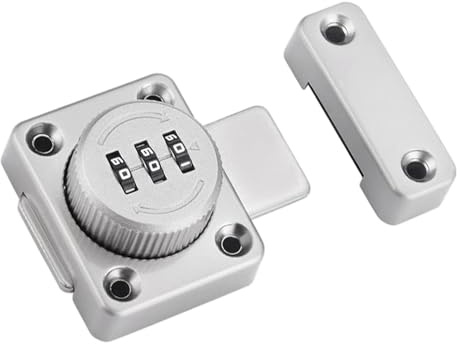 dijiusidy Mechanisches Zahlenschloss für Schiebetüren, praktisches und sicheres Schließsystem für Türen, 3 stelliges Zahlenschloss für Schränke aus hochwertiger Zinklegierung, Silber, 5.2 x 4.2 cm