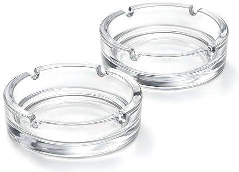 Glass Ashtrays for Cigarettes – Clear Modern Decorative Ash Tray for Home, Office, Indoor Outdoor Patio Use – Fancy Minimalist Design, Pack of 2