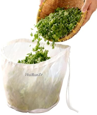 HuiRunZe Large-Diameter Standing Dehydrating Bag,Strainers, Extra Wide Mouth Drawstring Water Squeezing for Soy Milk, Wine Filtering, Ultra-Fine Vegetable Filling, Tofu Press, Nut Milk (5.12 × 13.78)