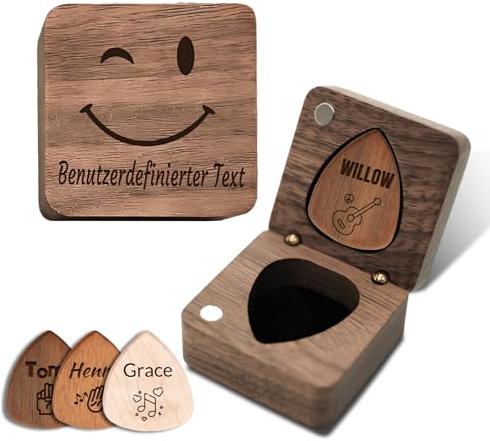 Personalisiertes Plektrum-Etui aus Holz, Individuelles Gitarren Zubehör Geschenk für Musiker & Gitarristen (Auswahlbox)
