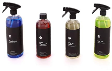 evorilo Autopflege Set 4 teilig. Fahrzeugreinigung für Lack, Felgen und Innenraum mit Shampoo, Insektenentferner, Felgenreiniger und Innenraumreiniger