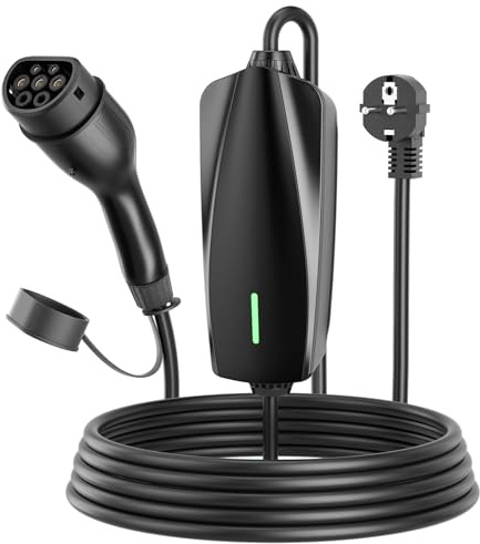 Evjuicion Cargador Coche Eléctrico 8 Metros 16A 3,68kW Schwarz Cable de Carga Coche Eléctrico con Indicador LED, Azul Portabilidad Doméstica EV Cargador Tipo 2 con Bolsa Almacenamiento, IEC 62196