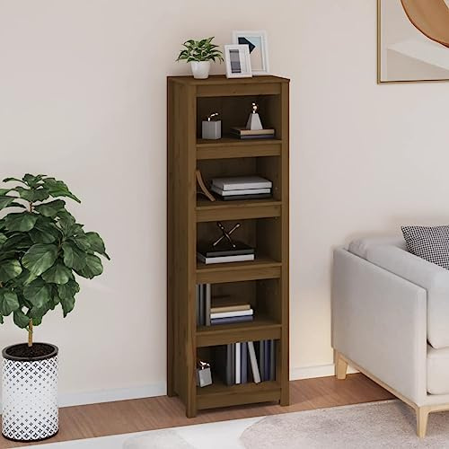 kithwjll Bookcase Honey Brown Made of Solid Pine Wood 50 x 35 x 154 cm, Narrow and High, Versatile Standing Shelf for Office and Living Room, Robust Wooden Shelf with Lots of Storage Space