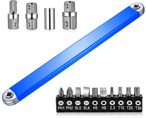 Clé d'Extension Décalée Multifonction avec Rallonge Dynamométrique | ClePlate a Cliquet, Rallonge Cliquet,Adaptateurs carrés 1/2, 1/4 et 3/8, 10 embouts, 1 douille 1/4