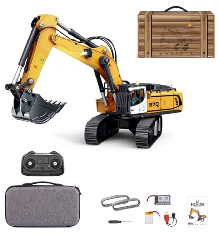 ToyGhillied Escavatore radiocomandato in metallo, scala 1:50, 2,4 GHz, con azionamento a mandrino filettato, rotazione a 360°, modello RC Crawler, autonomia di 60 minuti, escavatore per adulti