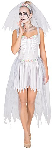 dressforfun tectake Aufwendiges Zombie Braut Skelett Brautkleid Damen Kostüm inkl. Schleier mit Tüll und Blumen (S | Nr. 300058)