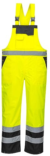 Portwest S488 Waterproof Hi Vis Safety Overalls, Contrast Bib and Brace Breathable Workwear Yellow/Black, XX-Large