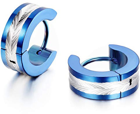 Feilok Herren Damen Ohrringe - Klassische Creolen Klapp-Creolen - Edelstahl Glänzend Poliert - Ohrstecker - Männer Frauen Ohrschmuck - Blau