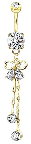 beyoutifulthings Bauch-nabelpiercing Zirkonia Schleifen-Anhänger Nabel-Piercing Chirurgenstahl Bananabell Gold Clear Stab 1,6/10mm