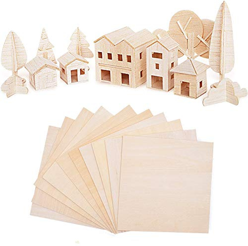 FHYT 25 PCS Balsa Wood Sheets, 100 * 100 * 2mm Natural Unfinished Hobby Plywood Board Thin Plywood Sheets for DIY Mini Buildings Airplanes Ships Model Sheets Crafting Carving Arts Crafts