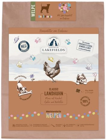 Lakefields Classic Trockenfutter für Welpen | Huhn 60% | 1 x 1kg | Getreidefreies Welpenfutter trocken | Natürliche Zutaten in Lebensmittelqualität | Fenchel, Apfel & Kartoffeln | Neue Rezeptur