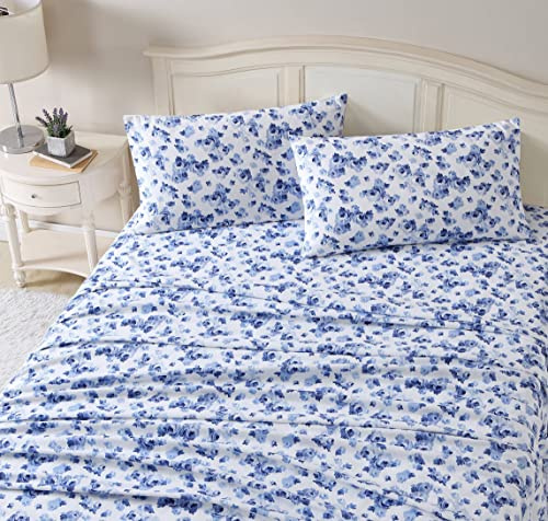 Laura Ashley Home - Sábanas Individuales, Juego de Ropa de Cama de Franela de algodón, Cepillado para Mayor suavidad y Comodidad (Emelisa, Twin)