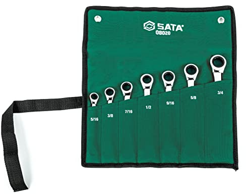 SATA ST08020 Juego de Llaves de Carraca Doble SAE, Diseño de Carga Fuera de la Esquina, 7 Piezas
