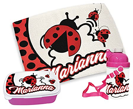 gadgeteventi Kit Pappa Bimbo per Scuola E Gite Personalizzato “Coccinelle” (Azzurro)