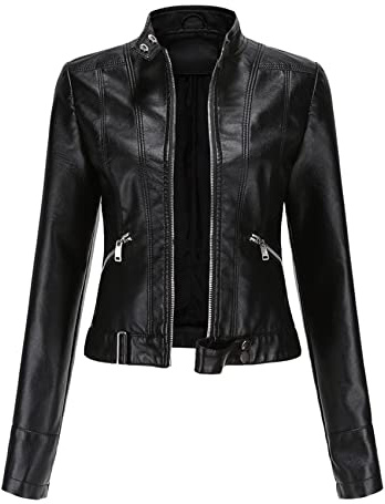 WHZXYDN Chaqueta Corta De Cuero Nueva para Mujer Chaqueta De Cuello Alto De Primavera Y OtoñO Talla Europea